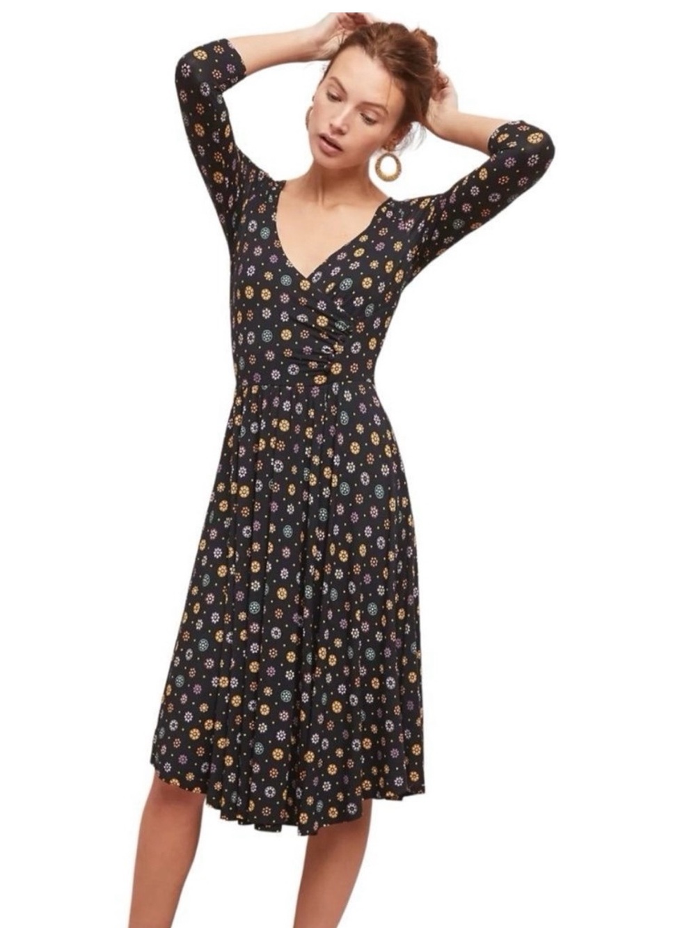 NWOT Anthropologie Maeve Black Floral Wrap Midi Dress